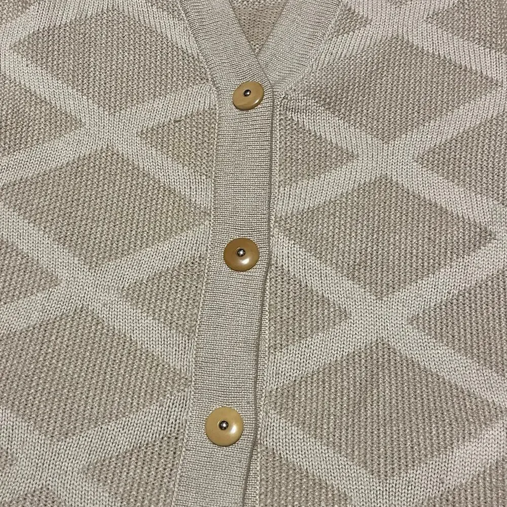VTG St. John Santana Knit Cardigan Sweater M Cream Gold Buttons Old Money USA